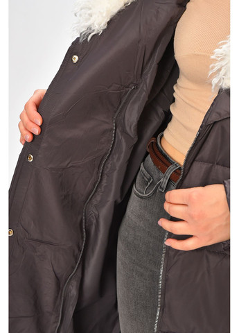 Темно-серая зимняя куртка женская удлиненная зимняя тёмно-серого цвета Let's Shop