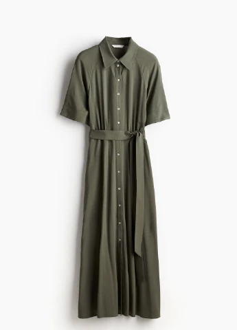 Оливковое (хаки) кэжуал платье H&M однотонное