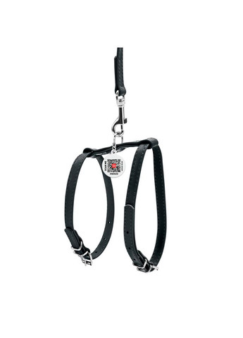 Шлея з повідцем для собак шкіряна Glamour з QR паспортом, Ш 9 мм, А 20-30 см, В 30-40 см чорний WAUDOG (326836887)