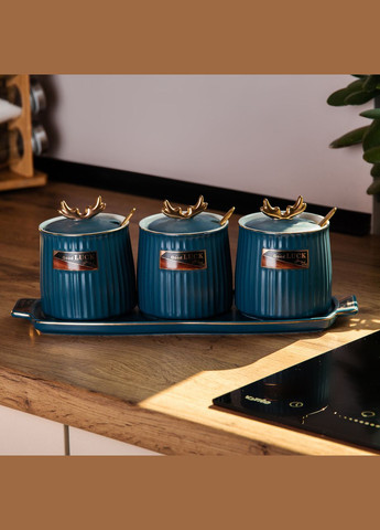 Набор банок с подставкой для сыпучих продуктов, 400 мл, синие Yiwu (353304528)