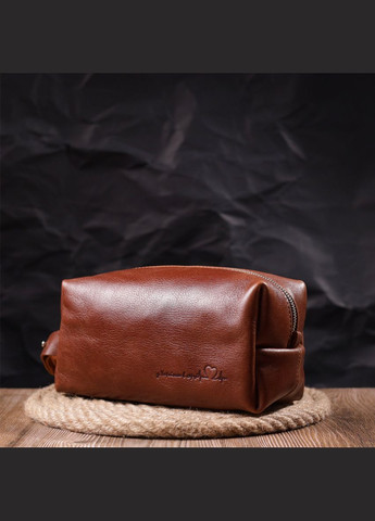 Мужская косметичка большого размера из гладкой кожи на молнии Сердце светло-коричневое 16768 Grande Pelle (362418282)