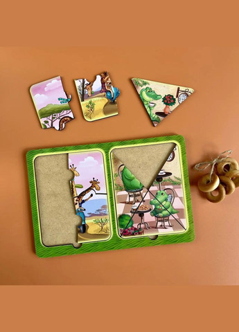 Дерев'яний пазл-вкладиш "Жирафи та крокодили" (ПСД185) PSD185 в рамці Ubumblebees (304406469)