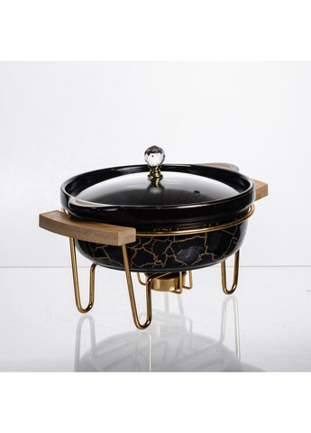 Мармит фарфоровый настольный круглый 800 (мл) мармитница с подогревом Черный мрамор LC-716 Yiwu (369142689)