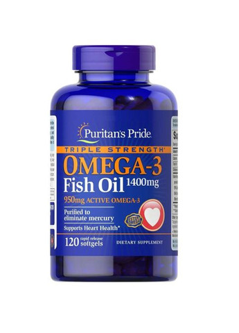 Puritan's Pride Triple Strength Omega-3 Fish Oil 1400 mg (950 mg Active Omega-3) 120 Softgels Puritans Pride (282479225)