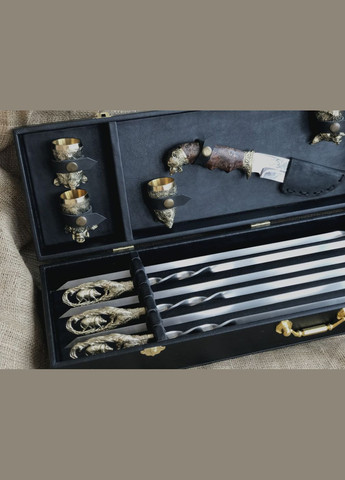 Набор шампуров с ножом и бронзовыми рюмками в кейсе Люкс 14 предметов 47330054 NB Art (346530130)