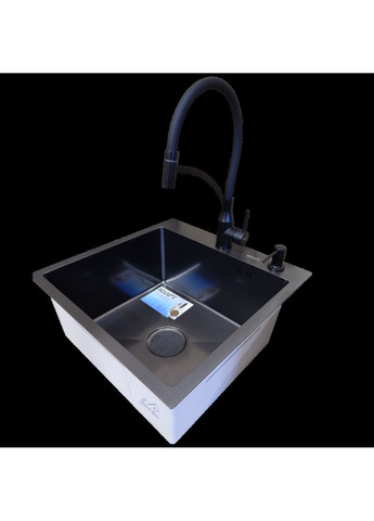 Комплект кухонної мийки HM 50х50 NANO BLACK (DECOR) PVD (3.0/1.0 мм) Kraft (350671397)