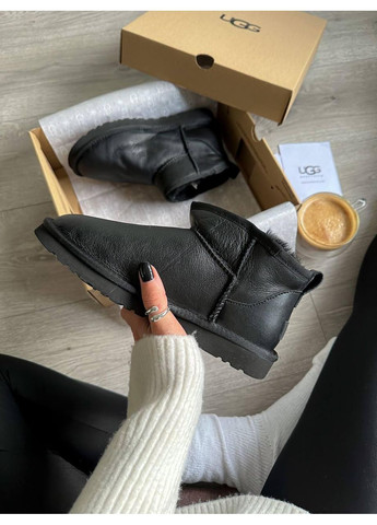Женские Угги UGG Ultra Mini Black (Шкіра) (366196791)