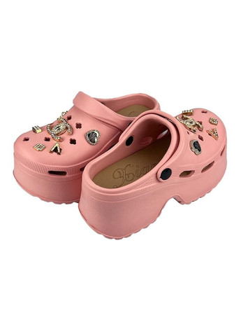Женские кроксы сабо на платформе с джибитсами розовые 10838-4 No Brand (331205777)