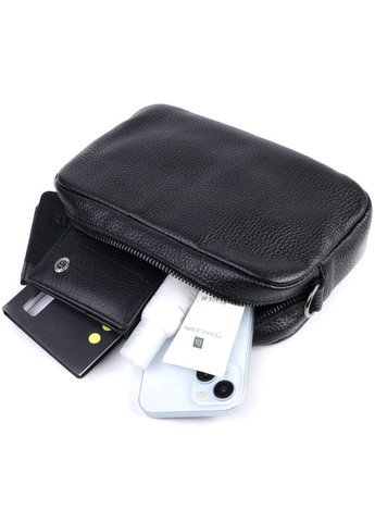 Классическая сумка кросс-боди из натуральной кожи с потайным карманом черная (sku_22842) No Brand (329853467)