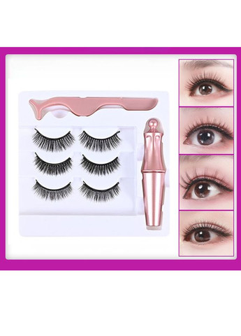 Набір з 3 пар багаторазових магнітних вій підводки і пінцета для денного та вечірнього макіяжу No Brand (353492316)