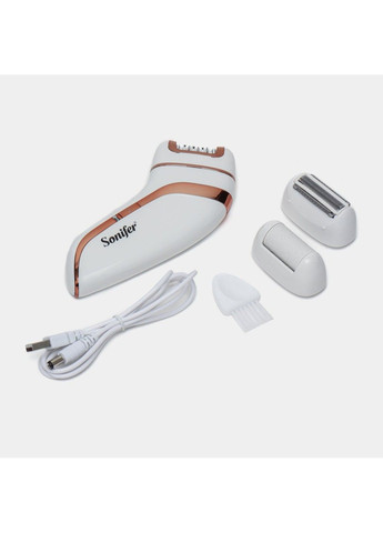 Епілятор 3 in 1 SF-9551 бездротовий акумуляторний з 3 насадками жіночий Білий Sonifer (303835246)