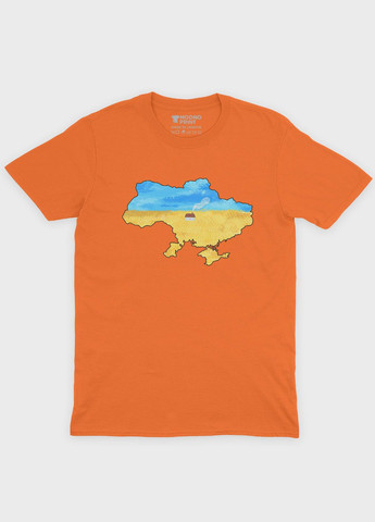 Оранжевая мужская футболка с патриотическим принтом карта украины (ts001-1-ora-005-1-006) Modno
