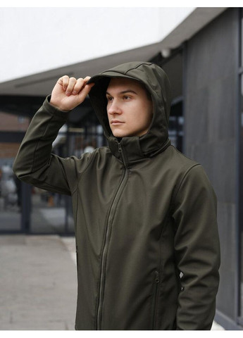 Оливковая (хаки) демисезонная мужская водонепроницаемая куртка softshell весна/осень хаки No Brand