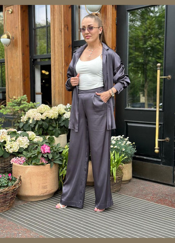 Жіночий костюм з шовку Армані сорочка та штани Графіт Maybel (335011346)