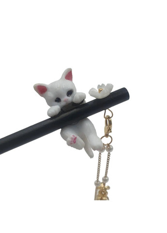 Дерев'яна шпилька-палочка китайська для волосся з підвіскою у формі котик у подарунковій коробочці No Brand (352474446)