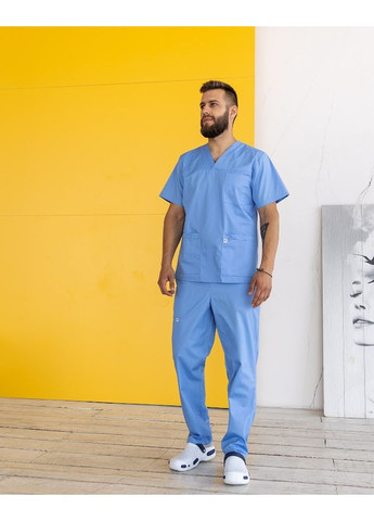 Синий демисезонный костюм медицинский мужской леон котон короткий рукав No Brand