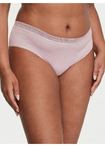 Трусики-хипстер женские Logo Cotton Lace-Waist Hiphugger Panty сиреневые L Victoria's Secret (316551398)