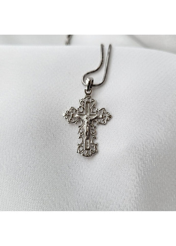 Срібний Ажурний Хрестик хрест із розп'яттям срібло 925 проби Родоване 283 1.25г No Brand (351851431)