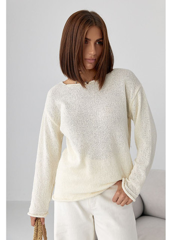 Молочний демісезонний в'язаний джемпер з необробленими краями - хакі колір Lurex