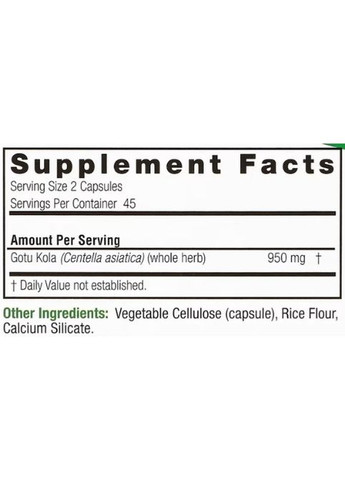 Gotu Kola 950 mg 90 Veg Caps Nature's Answer (301006192)