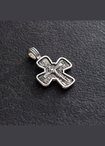 Православний срібний хрест Розп'яття. Святий Миколай (чорніння) 132493 Oniks (264022837)