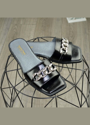 Черные шлепанцы женские лаковые черного цвета, квадратный носок. 39 размер Vasha para