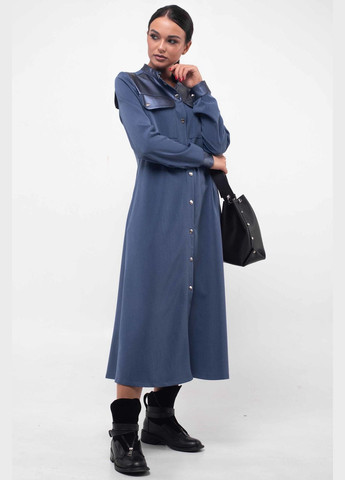 Синее повседневный платье полуприлегающего силуэта длиной меди с верхней экокожаной деталью (вл 5.1-77/19) RiMari