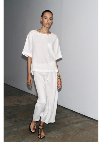 Белая повседневная, пляжный, кэжуал юбка средней длины со 100% льна Zara