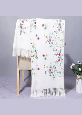 Кашемировый шарф с шелковой вышивкой "Магия природы" в молочном цвете 134004 Cashmere (325878571)