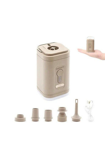 Портативний туристичний насос акумуляторний із ліхтариком та набором насадок, No Brand (341264492)