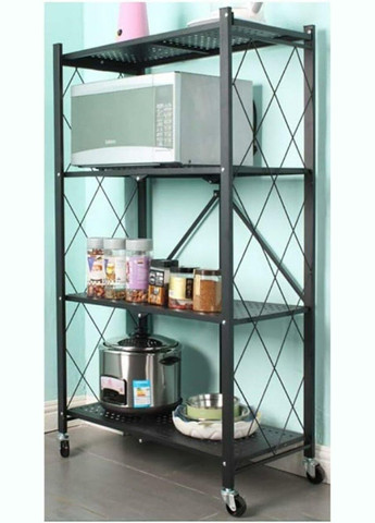 Стелаж мобільний чотириярусний універсальний розкладний з нержавіючої сталі чорний 126*72*34см SW-00002098 Sticker Wall (300241886)