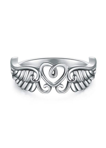 Кольцо женское резное колечко серебристое в виде крыльев Ангела и сердца Любовь Божественна размер 17.5 Fashion Jewelry (285272329)