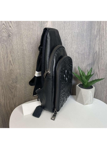 Рельєфна чоловіча сумка-бананка з натуральної шкіри чорна ProDobro (363135930)