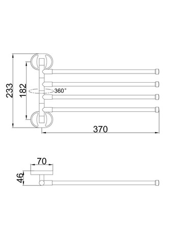 Тримач для рушника F1914 поворотний 4-й, 370 мм, хром Frap (371881769)