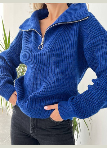 Жіночий светр із блискавкою на горловині кольору електрик р.42/46 391547 New Trend (285711761)