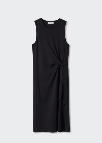 Чорна трикотажна сукня міді базова чорна з вузлом бавовняна натуральна тканина Mango