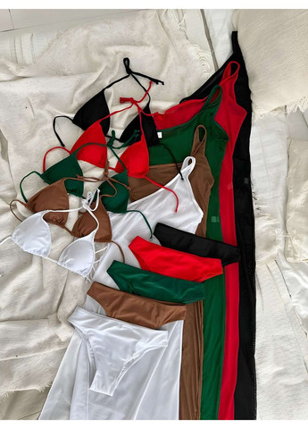 Коричневий літній жіночий літній пляжний комплект купальник і сукня-парео туніка білий роздільний No Brand