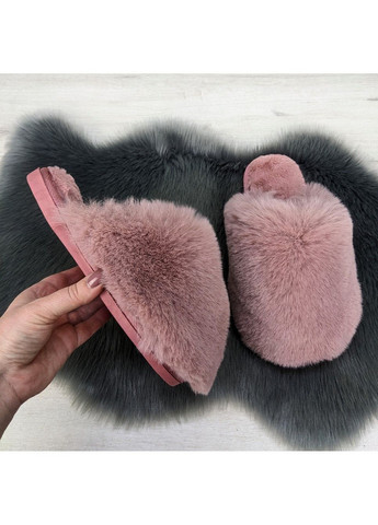 Пудровые тапочки меховые женские закрытые Lion