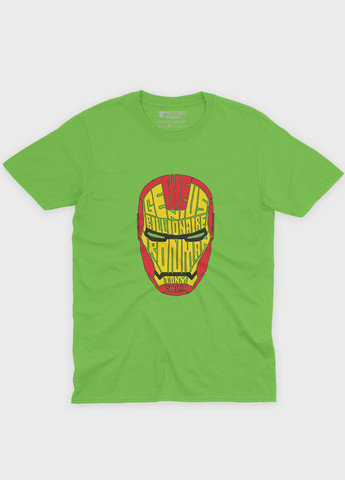 Салатовая демисезонная футболка для мальчика с принтом супергероя - железный человек (ts001-1-kiw-006-016-003-b) Modno
