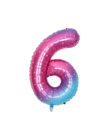 Кулька цифра 6 фольгована з принтом зірок 40 дюймів різнобарвний Jannet кулька (333682428)