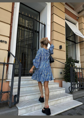 Голубое повседневный платье женское Україна с цветочным принтом