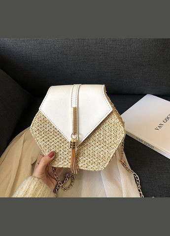 Жіноча міні сумочка клатч плетена солом'яна маленька сумка шестигранна Білий No Brand (334729914)