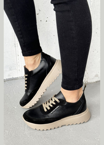 Чорні осінні стильні та комфортні жіночі кросівки з натуральної шкіри InFashion Кросівки