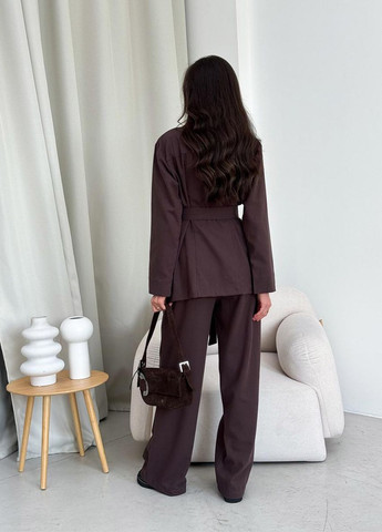 Коричневый женский женский пиджак свободного кроя со съемным поясом (ak37003p) Art Knit - демисезонный