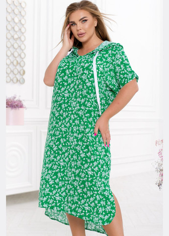 Зеленое повседневный платье с капюшоном платье-худи No Brand с цветочным принтом