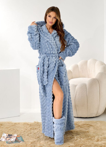 Теплий жіночий халат довжиною 140 см з капюшоном та чобітками Selim-tekstil (372486685)