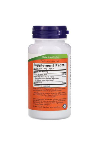 Натуральна добавка Ginseng & Royal Jelly, 90 вегакапсул Now (334891297)