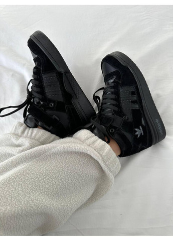Чорні Зимовий кросівки чоловічі adidas forum black suede fur адідас форум No Brand