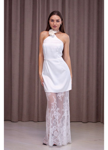 Белое вечернее платье а-силуэт First Woman однотонное