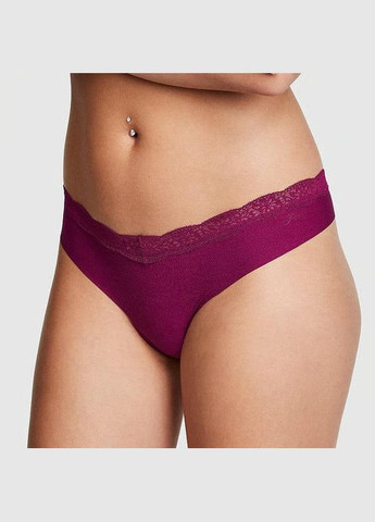 Трусики-стрінги жіночі безшовні PINK No-Show Thong Panty бордові Victoria's Secret (314769487)